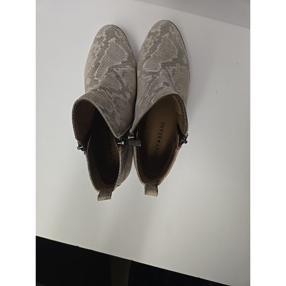 Lucky Brand Women's Grey Basel Leather Booties Gray Tan Green Snake Print 7M - Picture 5 of 11